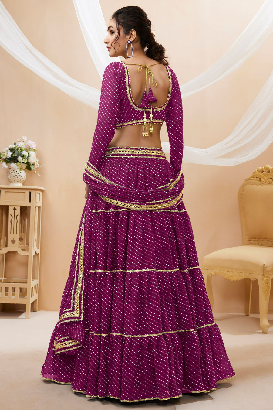 Purple Georgette Full Sleeve Lehenga Choli For Indian & Pakistani Wedding Festival - Print Work