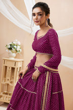 Purple Georgette Full Sleeve Lehenga Choli For Indian & Pakistani Wedding Festival - Print Work