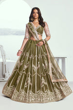 Green Net Lehenga Choli For Indian & Pakistani Wedding Festival - Thread Embroidery Work, Sequence Embroidery Work