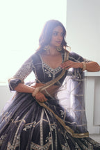 Grey Net Lehenga Choli For Indian & Pakistani Wedding Festival - Thread Embroidery Work, Sequence Embroidery Work