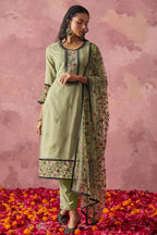 Olive Green Georgette Kameez With Pant For Indian & Pakistani Wedding Festival - Embroidery Work