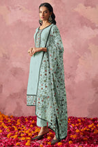 Turquoise Georgette Kameez With Pant For Indian & Pakistani Wedding Festival - Embroidery Work