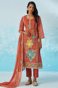 Coral Crush Fabric Kameez With Pant For Indian & Pakistani Wedding Festival - Thread & Sequence Embroidery
