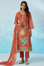 Coral Crush Fabric Kameez With Pant For Indian & Pakistani Wedding Festival - Thread & Sequence Embroidery