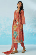 Coral Crush Fabric Kameez With Pant For Indian & Pakistani Wedding Festival - Thread & Sequence Embroidery