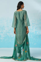 Green Crush Fabric Kameez With Pant For Indian & Pakistani Wedding Festival - Thread & Sequence Embroidery