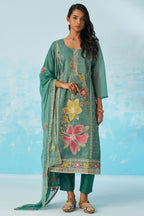 Green Crush Fabric Kameez With Pant For Indian & Pakistani Wedding Festival - Thread & Sequence Embroidery