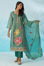 Green Crush Fabric Kameez With Pant For Indian & Pakistani Wedding Festival - Thread & Sequence Embroidery