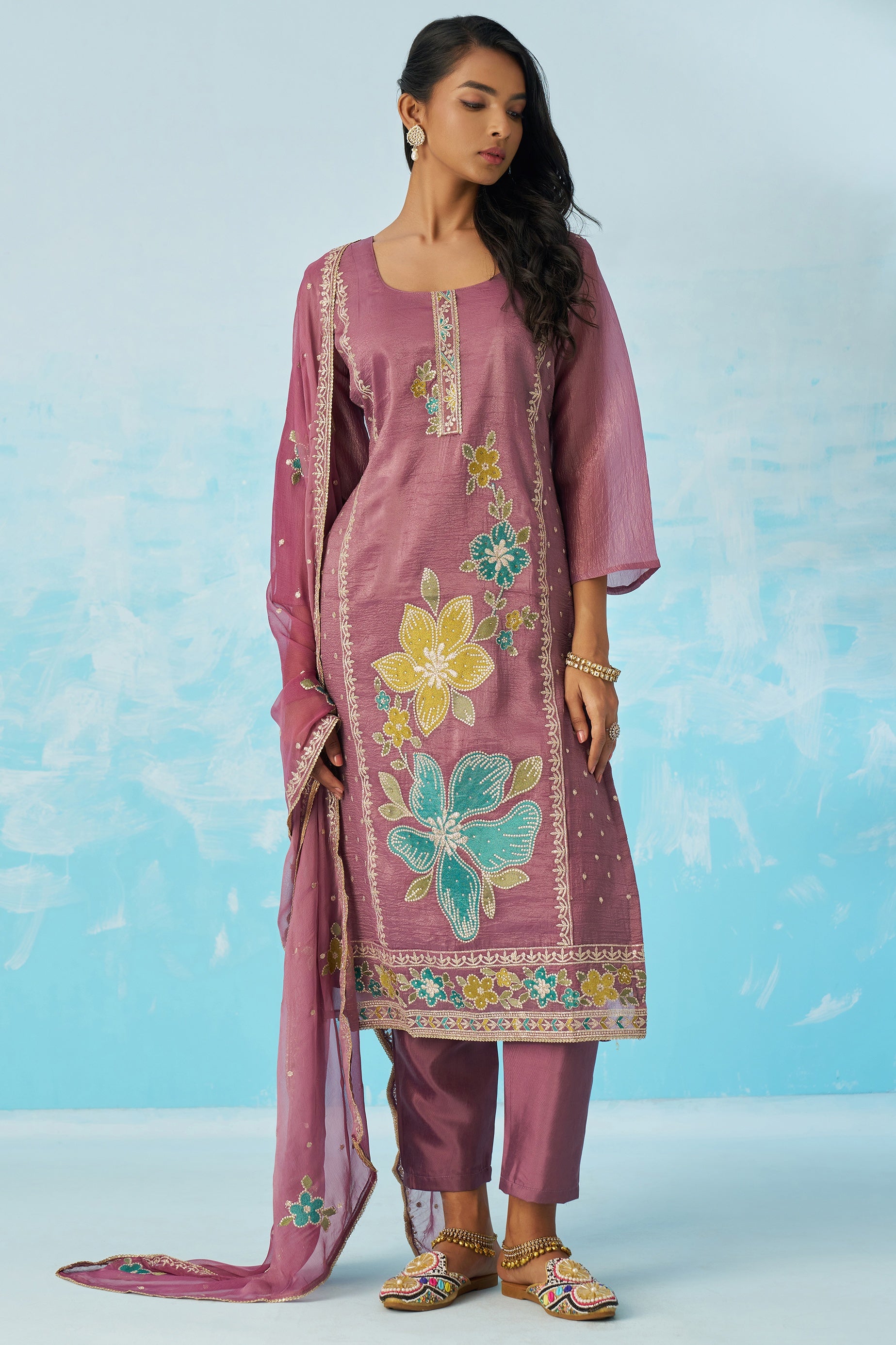 Purple Crush Fabric Kameez With Pant For Indian & Pakistani Wedding Festival - Thread & Sequence Embroidery