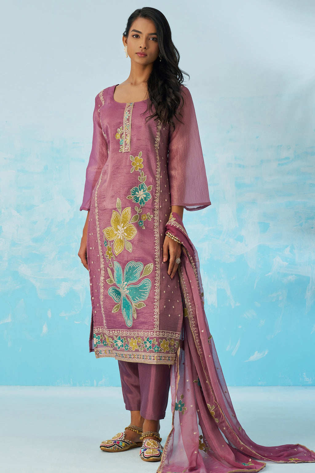 Purple Crush Fabric Kameez With Pant For Indian & Pakistani Wedding Festival - Thread & Sequence Embroidery