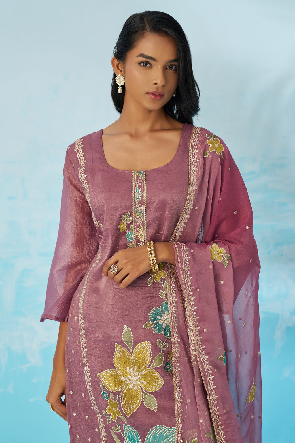 Purple Crush Fabric Kameez With Pant For Indian & Pakistani Wedding Festival - Thread & Sequence Embroidery