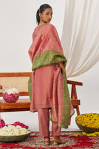 Rose Green Crush Silk Kameez With Pant For Indian & Pakistani Wedding Festival - Embroidery Work, Mirror Work