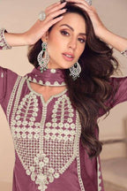 Purple Chinon Silk Sharara Suit For Indian & Pakistani Wedding Festival - Embroidery Work, Khatli Work