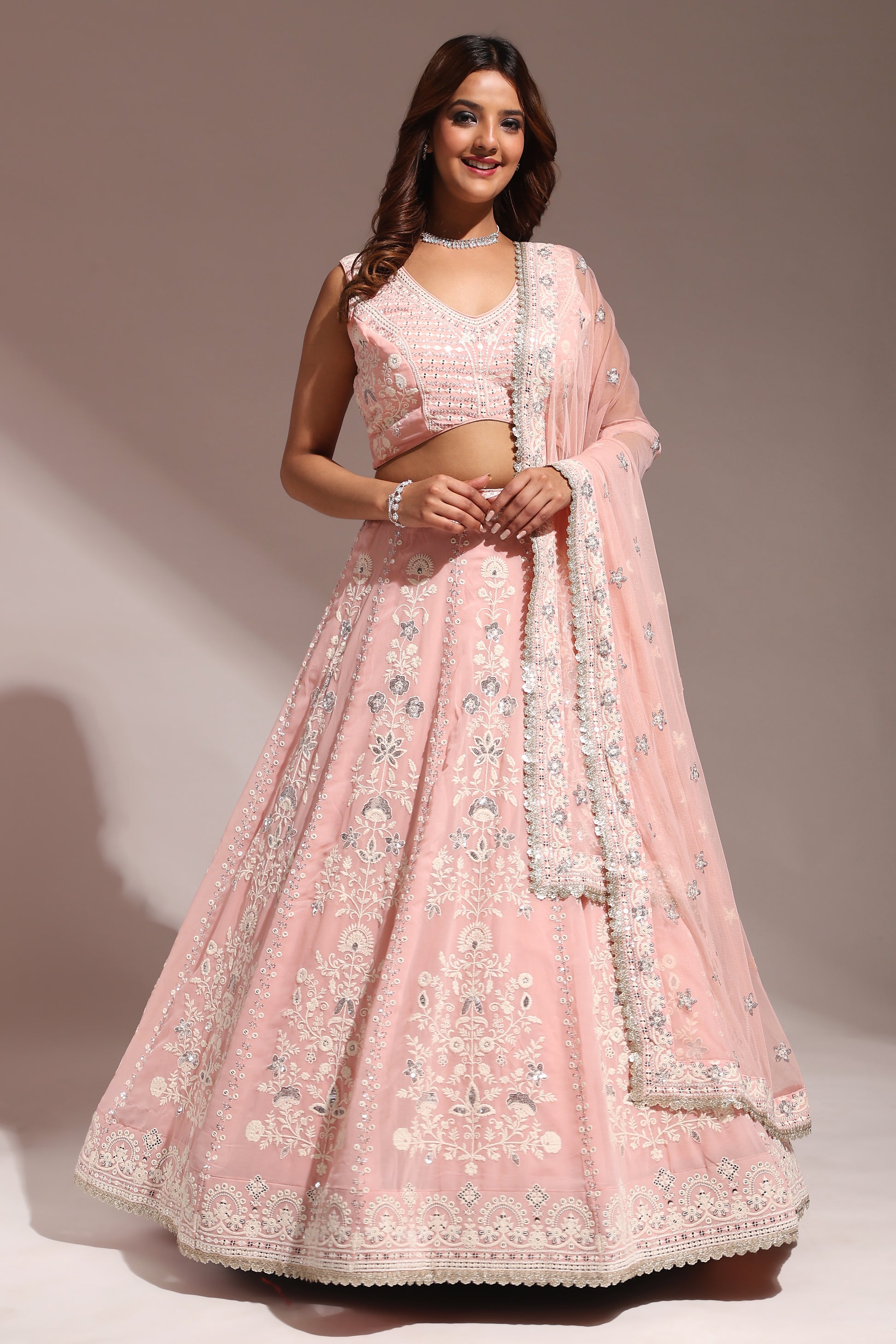 Pink Georgette Lehenga Choli For Indian Festivals & Wedding - Thread Embroidery Work, Sequence Embroidery Work