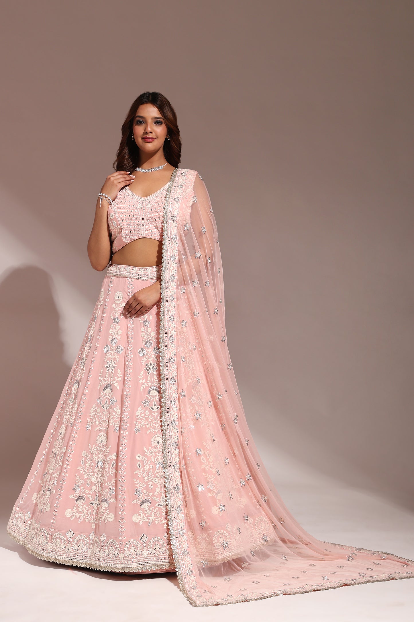 Pink Georgette Lehenga Choli For Indian Festivals & Wedding - Thread Embroidery Work, Sequence Embroidery Work