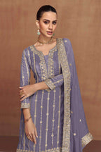 Mauve Shimmer Silk Plazo Suit For Indian & Pakistani Wedding Festival - Embroidery Work