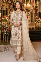 Off White Chiffon Kameez with Pant For Weddings - Sequins Embroidery Work