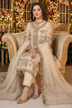 Off White Chiffon Kameez with Pant For Weddings - Sequins Embroidery Work
