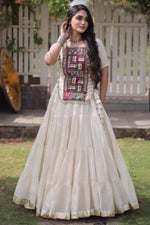 White Kutchi Patchwork Chaniya Choli for Navratri