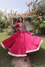 Pink Chaniya Choli for Navratri with Traditional Kutchi Patchwork