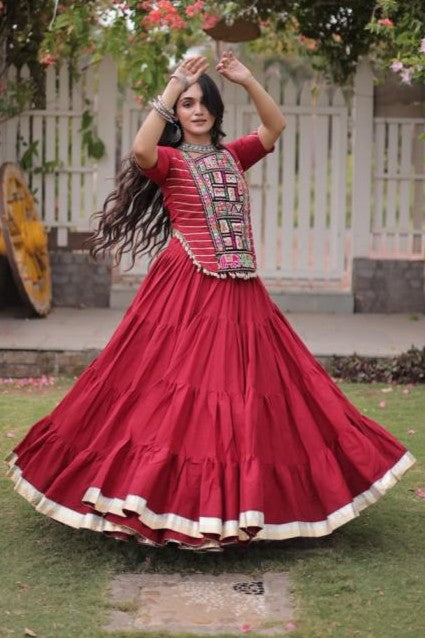 Red Kutchi Patchwork Chaniya Choli for Navratri