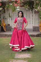 Pink Chaniya Choli for Navratri with Traditional Kutchi Patchwork