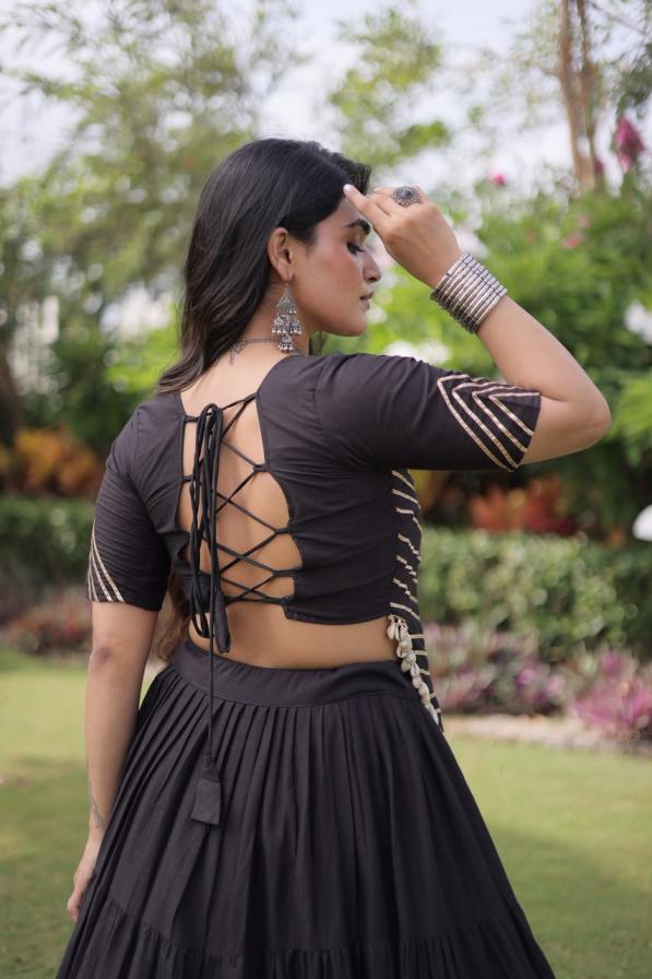 Black Chaniya Choli for Navratri with Kutchi Patchwork