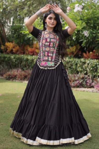 Black Chaniya Choli for Navratri with Kutchi Patchwork
