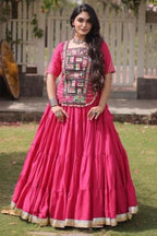 Pink Chaniya Choli for Navratri with Traditional Kutchi Patchwork