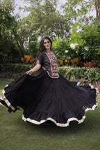 Black Chaniya Choli for Navratri with Kutchi Patchwork