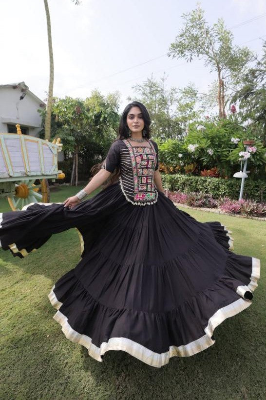 Black Chaniya Choli for Navratri with Kutchi Patchwork