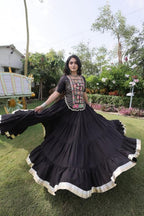 Black Chaniya Choli for Navratri with Kutchi Patchwork