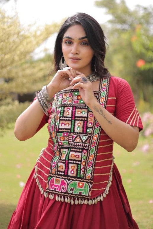 Red Kutchi Patchwork Chaniya Choli for Navratri