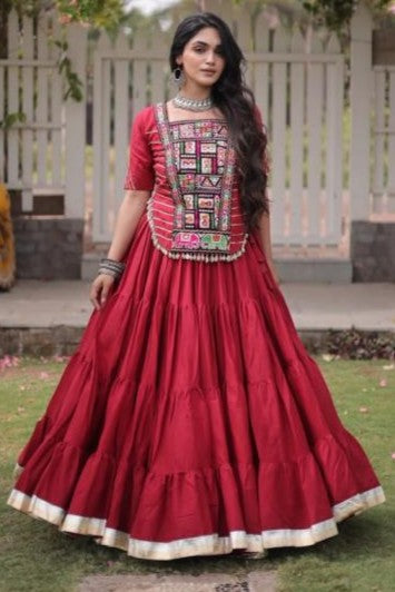 Red Kutchi Patchwork Chaniya Choli for Navratri