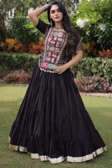 Black Chaniya Choli for Navratri with Kutchi Patchwork
