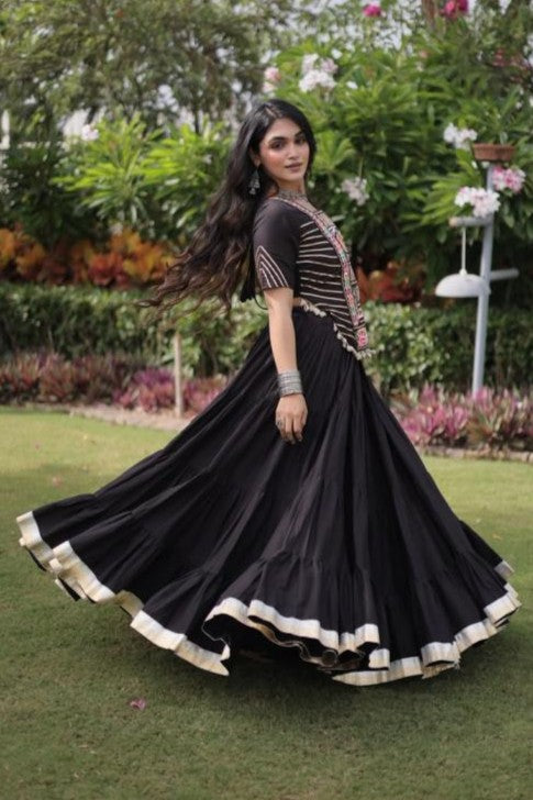 Black Chaniya Choli for Navratri with Kutchi Patchwork