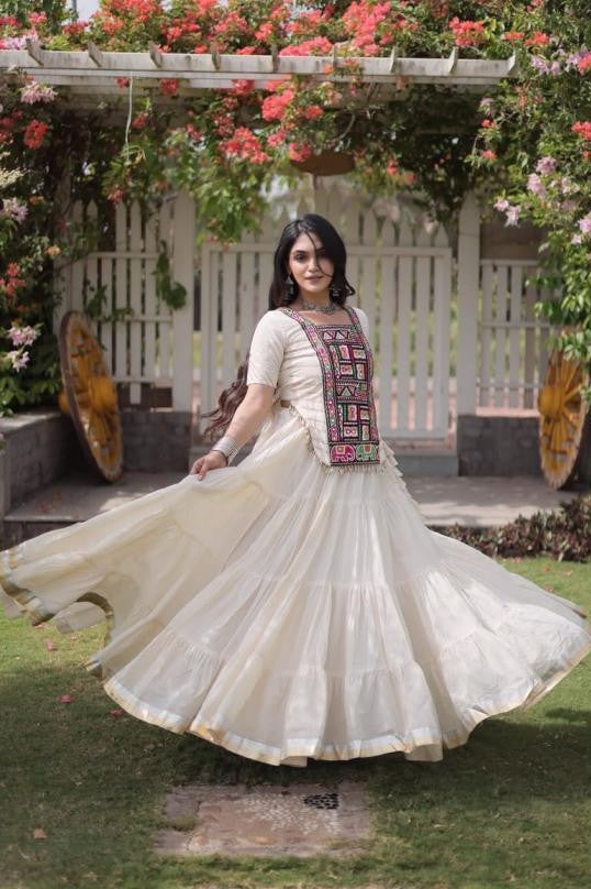 White Kutchi Patchwork Chaniya Choli for Navratri