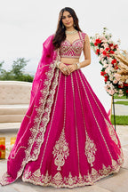 Pink Premium Silk Floral Lehenga Choli for Wedding - Zari, Resham, Thread & Sequins Work