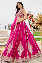 Pink Premium Silk Floral Lehenga Choli for Wedding - Zari, Resham, Thread & Sequins Work