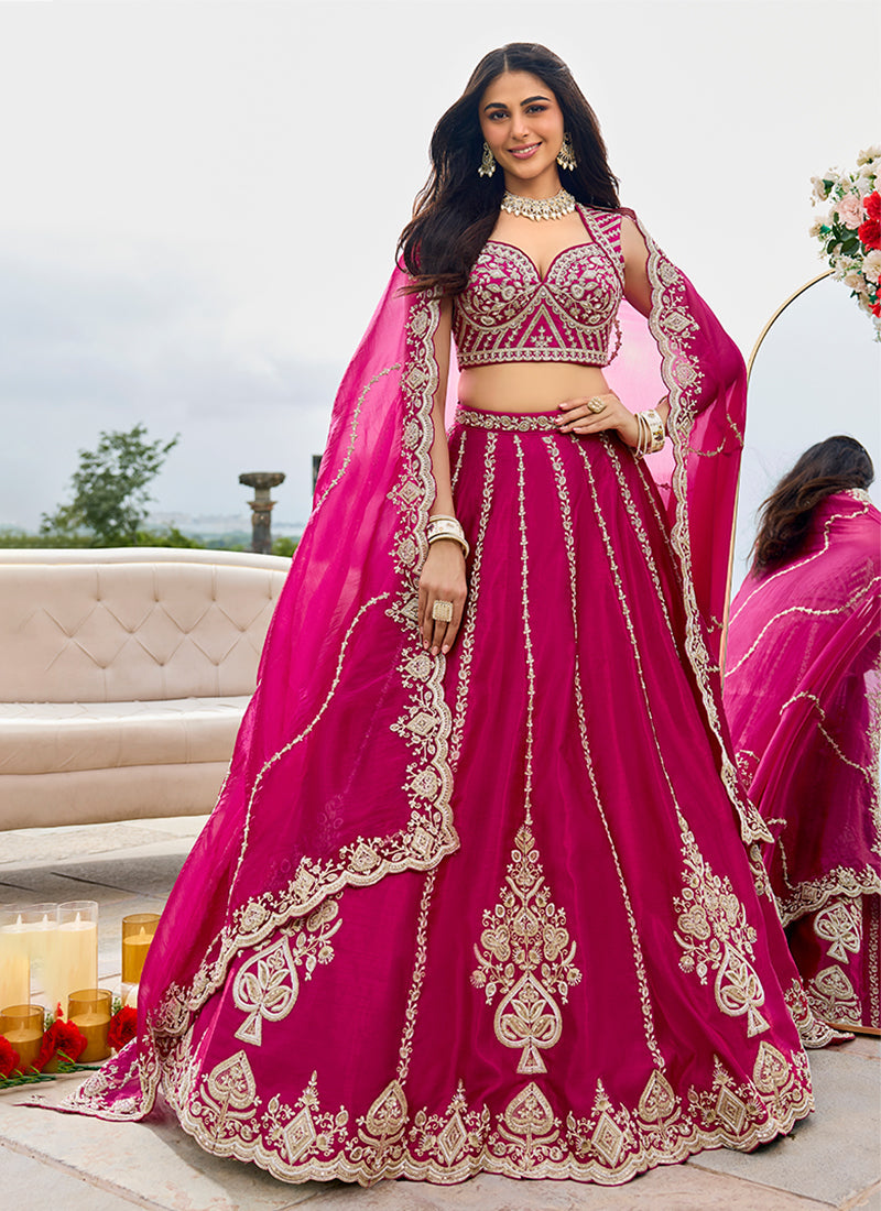 Pink Premium Silk Floral Lehenga Choli for Wedding - Zari, Resham, Thread & Sequins Work