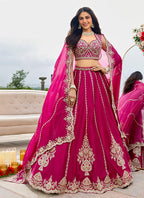 Pink Premium Silk Floral Lehenga Choli for Wedding - Zari, Resham, Thread & Sequins Work