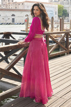 Pink Chinon Silk Palazzo Choli Set For Indian & Pakistani Wedding Festival - Embellishment Work, Embroidery Work