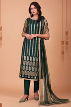 Green Net Kameez with Pant Designer Indian Clothes with Mirror Work