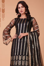 Black Net Kameez with Pant Designer Indian Clothes with Mirror Work