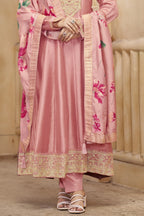 Baby Pink Chinon Silk Suit - hem and footwear detail