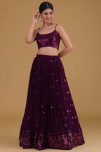 Wine Purple Georgette Lehenga Choli For Indian Festivals & Pakistani Weddings Dress - Sequence Embroidery Work, Zari Work