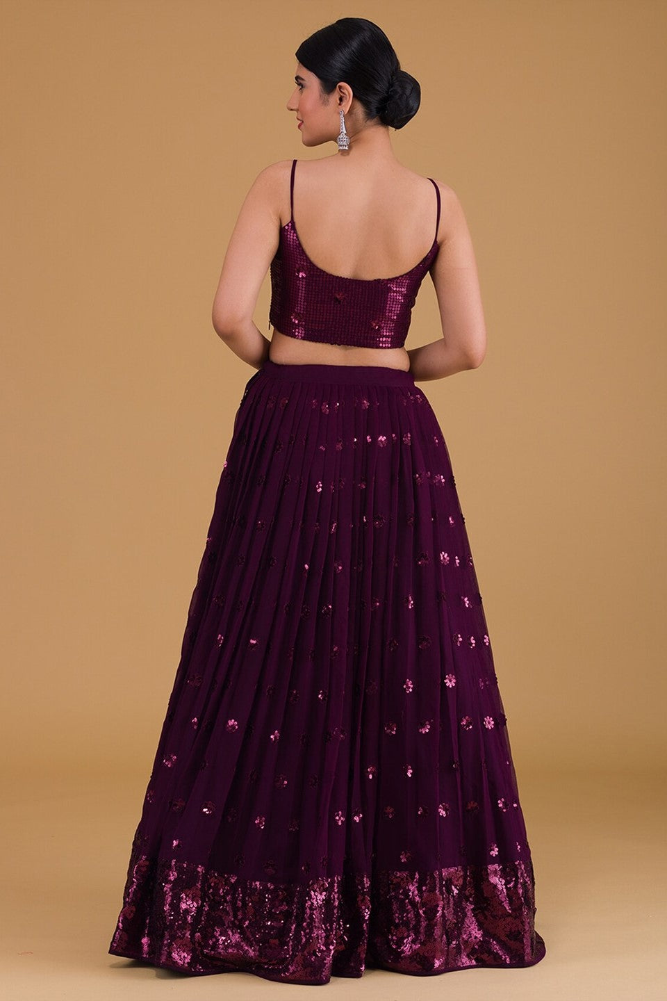 Wine Purple Georgette Lehenga Choli For Indian Festivals & Pakistani Weddings Dress - Sequence Embroidery Work, Zari Work