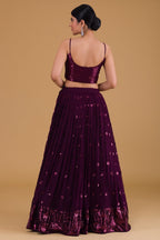 Wine Purple Georgette Lehenga Choli For Indian Festivals & Pakistani Weddings Dress - Sequence Embroidery Work, Zari Work
