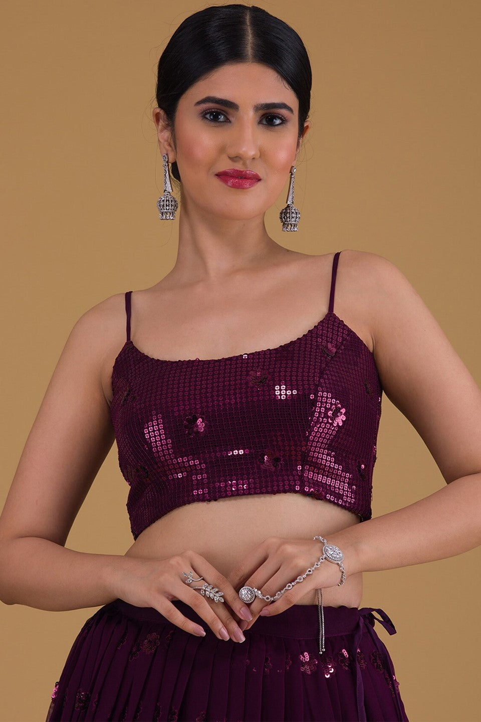 Wine Purple Georgette Lehenga Choli For Indian Festivals & Pakistani Weddings Dress - Sequence Embroidery Work, Zari Work