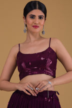 Wine Purple Georgette Lehenga Choli For Indian Festivals & Pakistani Weddings Dress - Sequence Embroidery Work, Zari Work